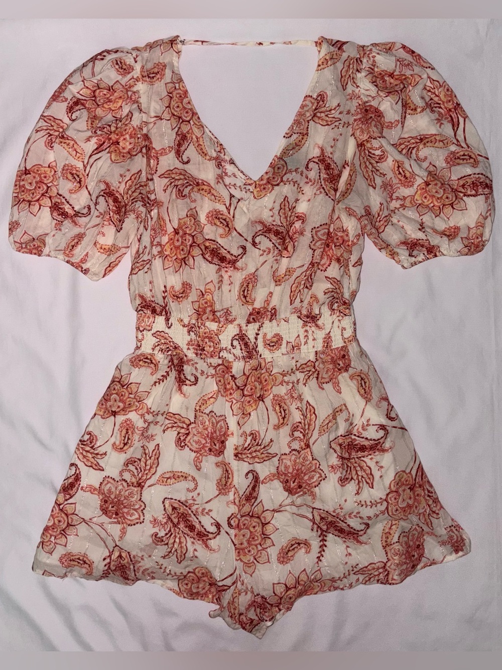 Express Small Paisley Romper Boho Coquette Cottagecore Puff Sleeve Festival